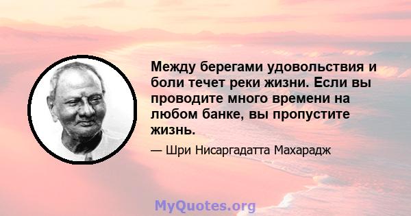 Между берегами удовольствия и боли течет реки жизни. Если вы проводите много времени на любом банке, вы пропустите жизнь.