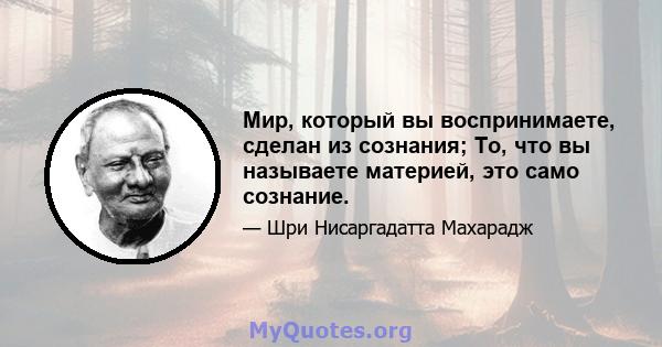 Мир, который вы воспринимаете, сделан из сознания; То, что вы называете материей, это само сознание.