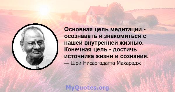 Основная цель медитации - осознавать и знакомиться с нашей внутренней жизнью. Конечная цель - достичь источника жизни и сознания.