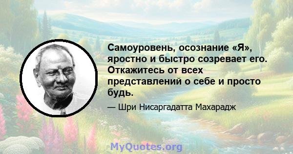 Самоуровень, осознание «Я», яростно и быстро созревает его. Откажитесь от всех представлений о себе и просто будь.