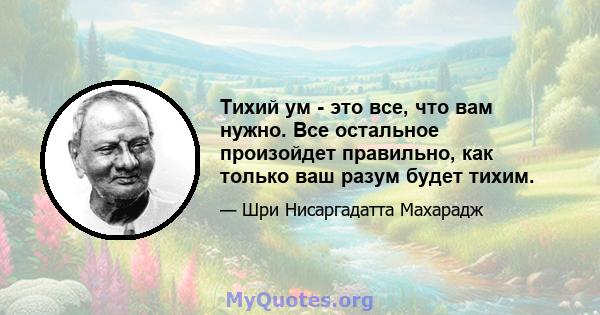 Тихий ум - это все, что вам нужно. Все остальное произойдет правильно, как только ваш разум будет тихим.