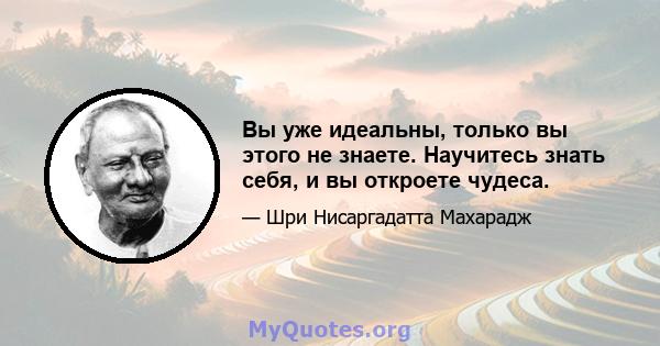 Вы уже идеальны, только вы этого не знаете. Научитесь знать себя, и вы откроете чудеса.