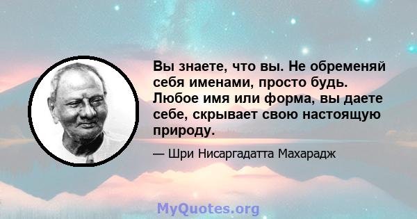 Вы знаете, что вы. Не обременяй себя именами, просто будь. Любое имя или форма, вы даете себе, скрывает свою настоящую природу.