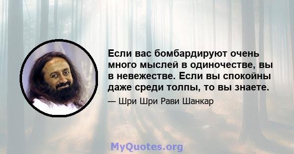 Если вас бомбардируют очень много мыслей в одиночестве, вы в невежестве. Если вы спокойны даже среди толпы, то вы знаете.