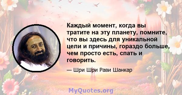 Каждый момент, когда вы тратите на эту планету, помните, что вы здесь для уникальной цели и причины, гораздо больше, чем просто есть, спать и говорить.