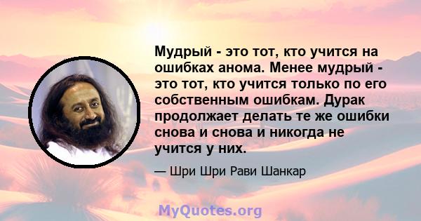 Мудрый - это тот, кто учится на ошибках анома. Менее мудрый - это тот, кто учится только по его собственным ошибкам. Дурак продолжает делать те же ошибки снова и снова и никогда не учится у них.