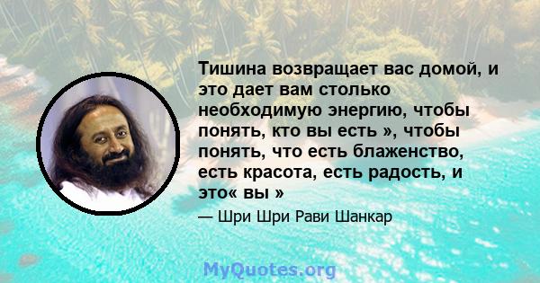 Тишина возвращает вас домой, и это дает вам столько необходимую энергию, чтобы понять, кто вы есть », чтобы понять, что есть блаженство, есть красота, есть радость, и это« вы »