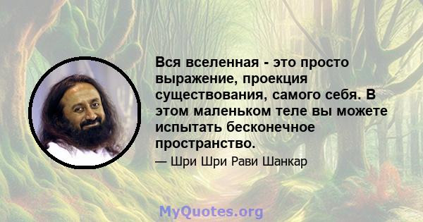 Вся вселенная - это просто выражение, проекция существования, самого себя. В этом маленьком теле вы можете испытать бесконечное пространство.