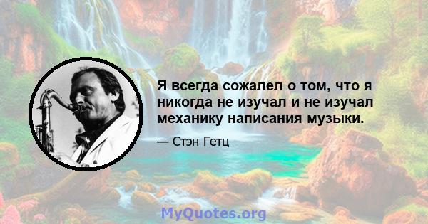 Я всегда сожалел о том, что я никогда не изучал и не изучал механику написания музыки.