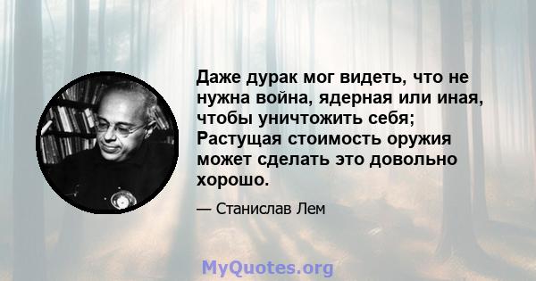 Даже дурак мог видеть, что не нужна война, ядерная или иная, чтобы уничтожить себя; Растущая стоимость оружия может сделать это довольно хорошо.