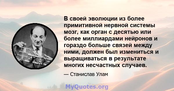 В своей эволюции из более примитивной нервной системы мозг, как орган с десятью или более миллиардами нейронов и гораздо больше связей между ними, должен был измениться и выращиваться в результате многих несчастных