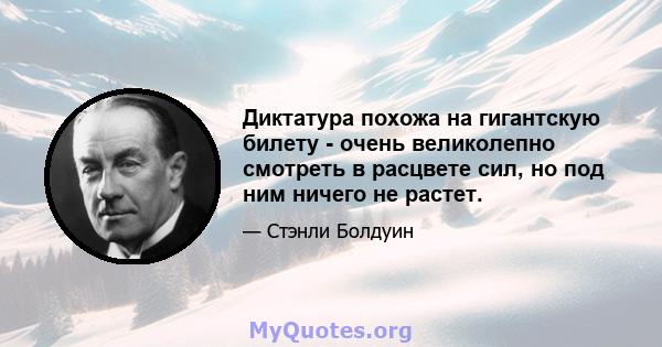 Диктатура похожа на гигантскую билету - очень великолепно смотреть в расцвете сил, но под ним ничего не растет.