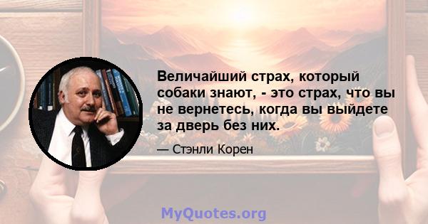 Величайший страх, который собаки знают, - это страх, что вы не вернетесь, когда вы выйдете за дверь без них.