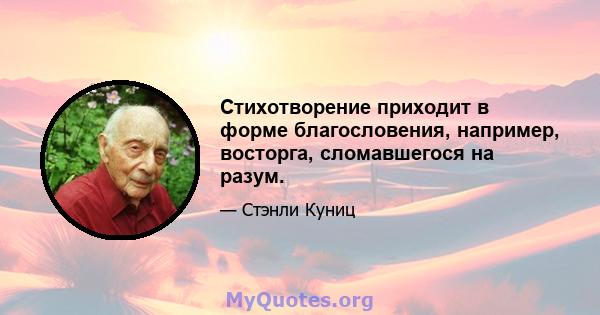 Стихотворение приходит в форме благословения, например, восторга, сломавшегося на разум.