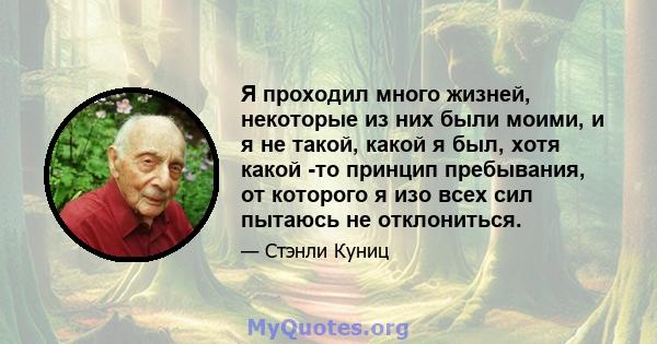 Я проходил много жизней, некоторые из них были моими, и я не такой, какой я был, хотя какой -то принцип пребывания, от которого я изо всех сил пытаюсь не отклониться.