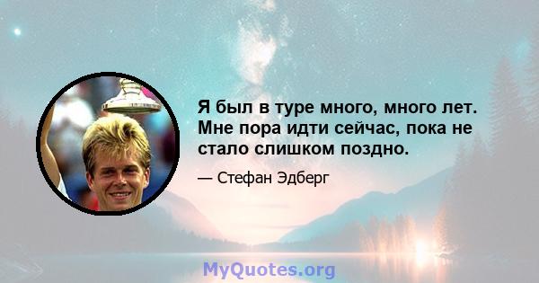 Я был в туре много, много лет. Мне пора идти сейчас, пока не стало слишком поздно.