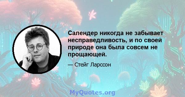 Салендер никогда не забывает несправедливость, и по своей природе она была совсем не прощающей.