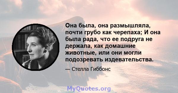 Она была, она размышляла, почти грубо как черепаха; И она была рада, что ее подруга не держала, как домашние животные, или они могли подозревать издевательства.