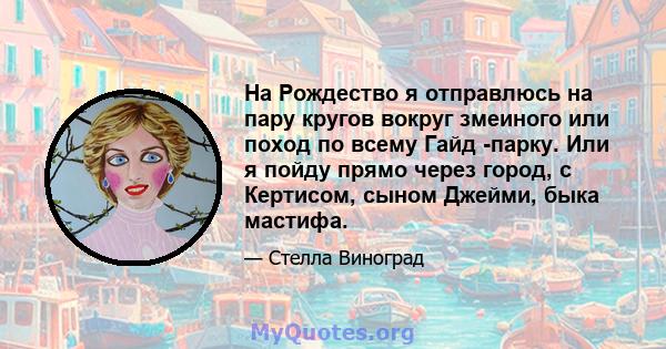 На Рождество я отправлюсь на пару кругов вокруг змеиного или поход по всему Гайд -парку. Или я пойду прямо через город, с Кертисом, сыном Джейми, быка мастифа.