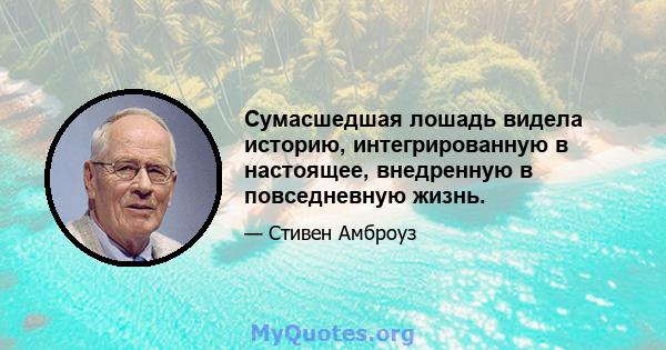 Сумасшедшая лошадь видела историю, интегрированную в настоящее, внедренную в повседневную жизнь.