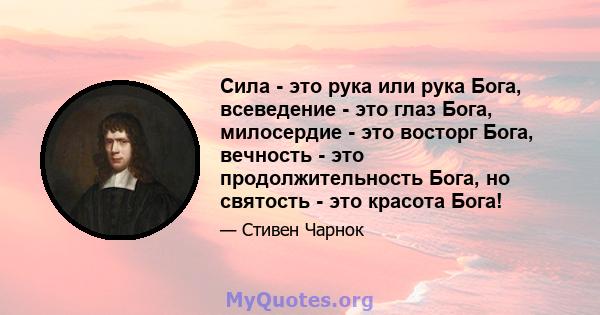 Сила - это рука или рука Бога, всеведение - это глаз Бога, милосердие - это восторг Бога, вечность - это продолжительность Бога, но святость - это красота Бога!