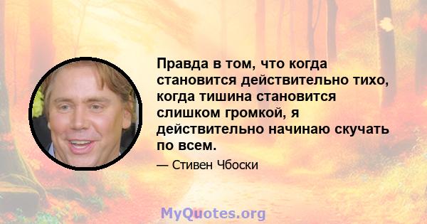 Правда в том, что когда становится действительно тихо, когда тишина становится слишком громкой, я действительно начинаю скучать по всем.