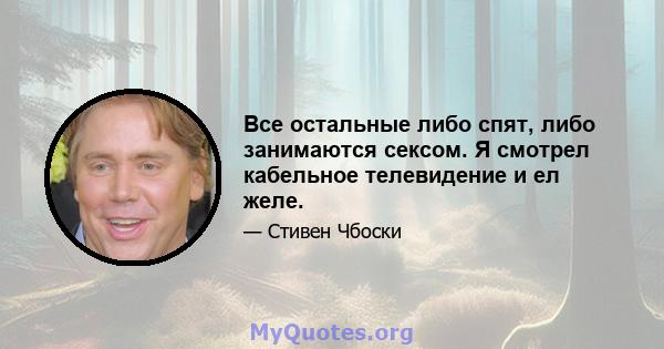 Все остальные либо спят, либо занимаются сексом. Я смотрел кабельное телевидение и ел желе.