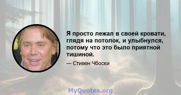 Я просто лежал в своей кровати, глядя на потолок, и улыбнулся, потому что это было приятной тишиной.