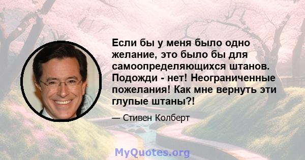 Если бы у меня было одно желание, это было бы для самоопределяющихся штанов. Подожди - нет! Неограниченные пожелания! Как мне вернуть эти глупые штаны?!