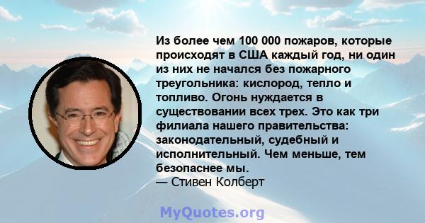 Из более чем 100 000 пожаров, которые происходят в США каждый год, ни один из них не начался без пожарного треугольника: кислород, тепло и топливо. Огонь нуждается в существовании всех трех. Это как три филиала нашего