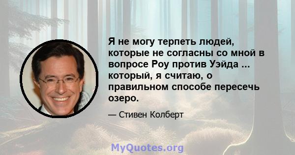 Я не могу терпеть людей, которые не согласны со мной в вопросе Роу против Уэйда ... который, я считаю, о правильном способе пересечь озеро.