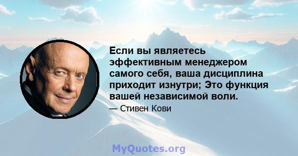 Если вы являетесь эффективным менеджером самого себя, ваша дисциплина приходит изнутри; Это функция вашей независимой воли.