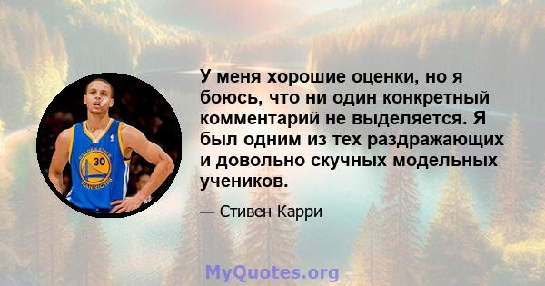 У меня хорошие оценки, но я боюсь, что ни один конкретный комментарий не выделяется. Я был одним из тех раздражающих и довольно скучных модельных учеников.