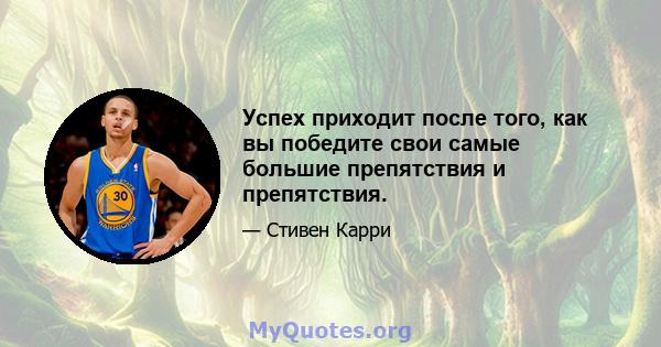 Успех приходит после того, как вы победите свои самые большие препятствия и препятствия.