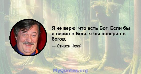 Я не верю, что есть Бог. Если бы я верил в Бога, я бы поверил в богов.