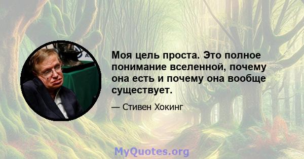 Моя цель проста. Это полное понимание вселенной, почему она есть и почему она вообще существует.