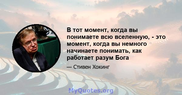 В тот момент, когда вы понимаете всю вселенную, - это момент, когда вы немного начинаете понимать, как работает разум Бога