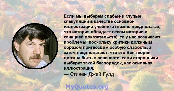 Если мы выберем слабые и глупые спекуляции в качестве основной иллюстрации учебника (ложно предполагая, что история обладает весом истории и санкцией доказательств), то у нас возникают проблемы, поскольку критики