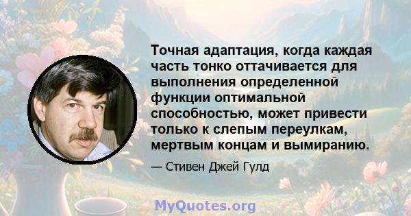 Точная адаптация, когда каждая часть тонко оттачивается для выполнения определенной функции оптимальной способностью, может привести только к слепым переулкам, мертвым концам и вымиранию.