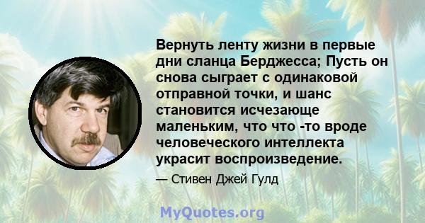 Вернуть ленту жизни в первые дни сланца Берджесса; Пусть он снова сыграет с одинаковой отправной точки, и шанс становится исчезающе маленьким, что что -то вроде человеческого интеллекта украсит воспроизведение.