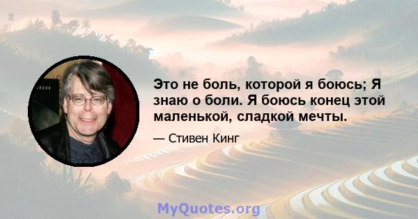 Это не боль, которой я боюсь; Я знаю о боли. Я боюсь конец этой маленькой, сладкой мечты.