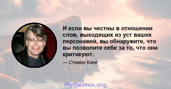 И если вы честны в отношении слов, выходящих из уст ваших персонажей, вы обнаружите, что вы позволите себе за то, что они критикуют.