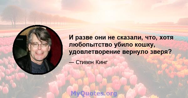 И разве они не сказали, что, хотя любопытство убило кошку, удовлетворение вернуло зверя?