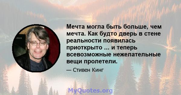 Мечта могла быть больше, чем мечта. Как будто дверь в стене реальности появилась приоткрыто ... и теперь всевозможные нежелательные вещи пролетели.