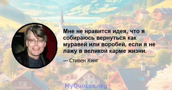 Мне не нравится идея, что я собираюсь вернуться как муравей или воробей, если я не лажу в великой карме жизни.