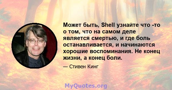 Может быть, Shell узнайте что -то о том, что на самом деле является смертью, и где боль останавливается, и начинаются хорошие воспоминания. Не конец жизни, а конец боли.