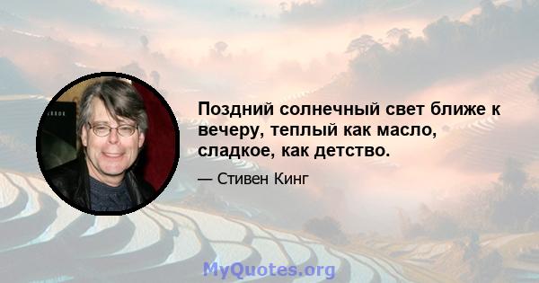 Поздний солнечный свет ближе к вечеру, теплый как масло, сладкое, как детство.