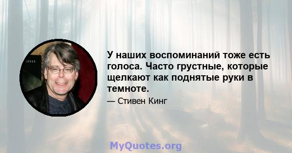 У наших воспоминаний тоже есть голоса. Часто грустные, которые щелкают как поднятые руки в темноте.