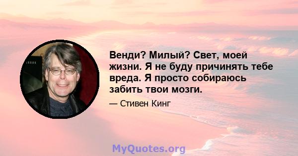 Венди? Милый? Свет, моей жизни. Я не буду причинять тебе вреда. Я просто собираюсь забить твои мозги.