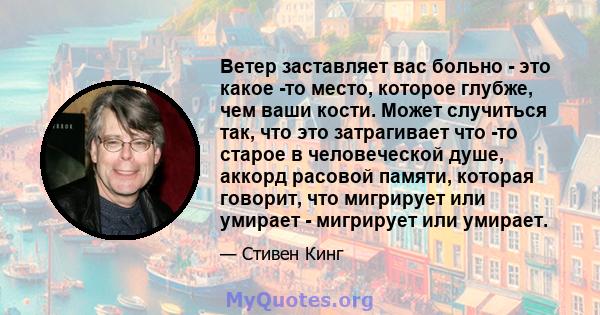 Ветер заставляет вас больно - это какое -то место, которое глубже, чем ваши кости. Может случиться так, что это затрагивает что -то старое в человеческой душе, аккорд расовой памяти, которая говорит, что мигрирует или